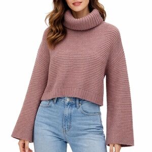 Gentle Fawn Collection Chunky Knit Cowl Turtleneck Sweater Blush Pink Beige